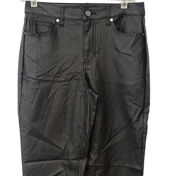 Susan Graver Sz 4 Coated Straight Leg Jeans 29"Wx17"L Sleek Black Denim A624321 - Picture 3 of 10